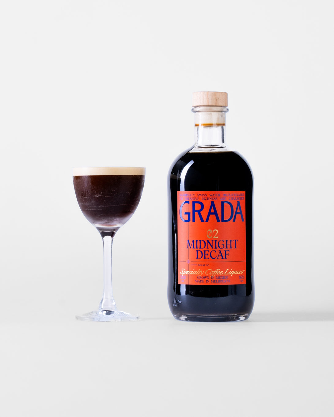 GRADA 02 Midnight Decaf with an espresso martini in a Nick & Nora