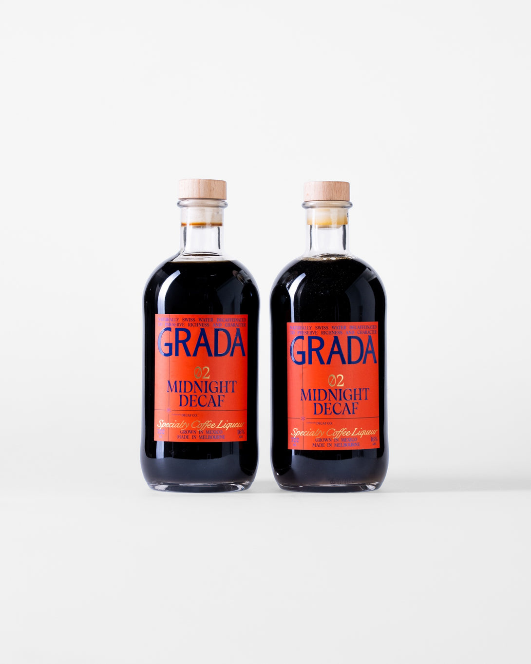 Two bottles of GRADA 02 Midnight Decaf