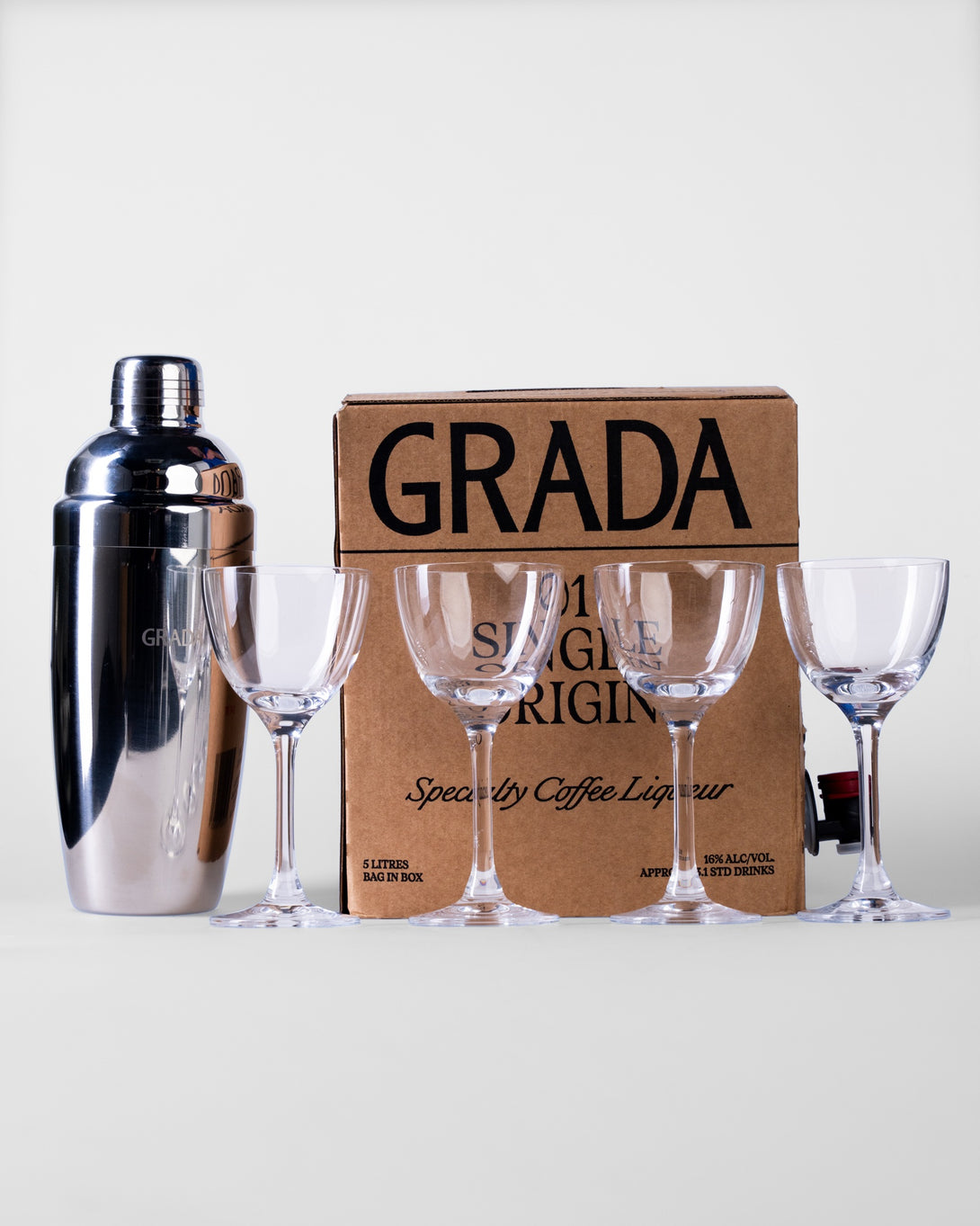 GRADA 5L bag-in-box with the one litre mega shaker