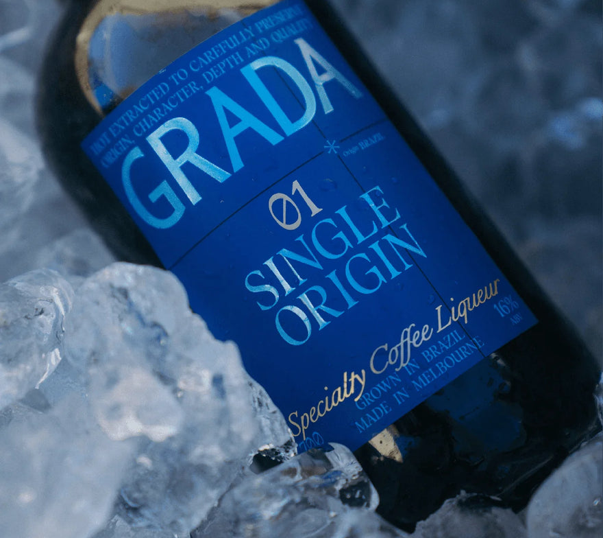 GRADA 01 Single Origin 700ml bottle — specialty coffee liqueur, hot extracted in Melbourne. IWSC 2024 Gold Medal, 96/100.