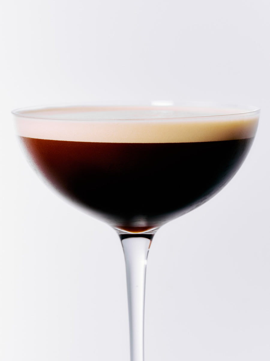 A GRADA espresso martini in a coupe, shaken from the bottle with nothing else added